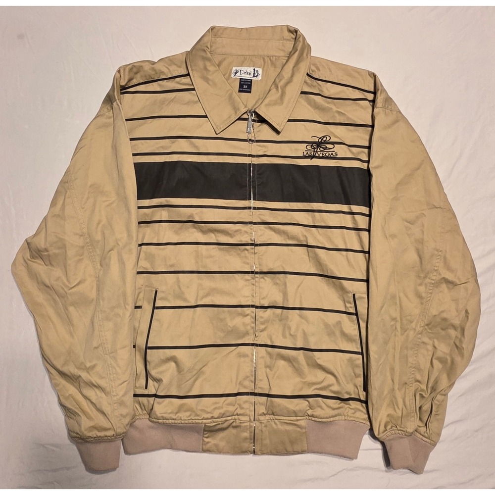GB Design Lab Las Vegas Jacket Men's 3X Tan Full Zip Striped Cotton Y2K